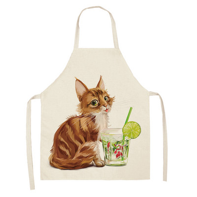 1 bucăți șorț de bucătărie fără mâneci cu imprimeu de pisici drăguțe pentru femei, bavetă de in, șorț antifouling pentru curățarea casei, accesorii de gătit pentru coacere