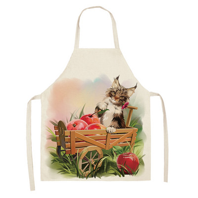 1 bucăți șorț de bucătărie fără mâneci cu imprimeu de pisici drăguțe pentru femei, bavetă de in, șorț antifouling pentru curățarea casei, accesorii de gătit pentru coacere