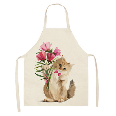 1 bucăți șorț de bucătărie fără mâneci cu imprimeu de pisici drăguțe pentru femei, bavetă de in, șorț antifouling pentru curățarea casei, accesorii de gătit pentru coacere