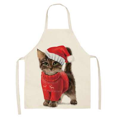 1 bucăți șorț de bucătărie fără mâneci cu imprimeu de pisici drăguțe pentru femei, bavetă de in, șorț antifouling pentru curățarea casei, accesorii de gătit pentru coacere