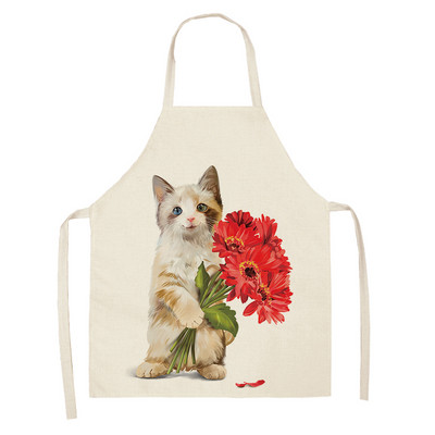 1 bucăți șorț de bucătărie fără mâneci cu imprimeu de pisici drăguțe pentru femei, bavetă de in, șorț antifouling pentru curățarea casei, accesorii de gătit pentru coacere