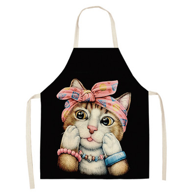 1 bucăți șorț de bucătărie fără mâneci cu imprimeu de pisici drăguțe pentru femei, bavetă de in, șorț antifouling pentru curățarea casei, accesorii de gătit pentru coacere