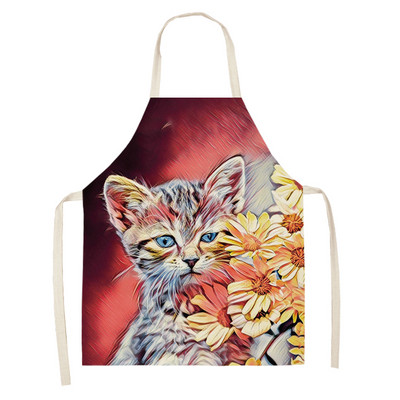 1 bucăți șorț de bucătărie fără mâneci cu imprimeu de pisici drăguțe pentru femei, bavetă de in, șorț antifouling pentru curățarea casei, accesorii de gătit pentru coacere