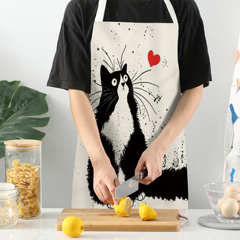 1 τμχ Ποδιά μαγειρικής κουζίνας Cute Cat Printed Home Αμάνικα Βαμβακερά Λινά Ποδιές Εύκολες για παιδιά Γυναικείες Αξεσουάρ ψησίματος Fartuchy