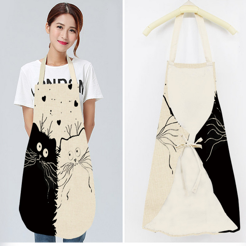 1 tk Köök toiduvalmistamise põll Armas kass Prinditud Kodu Varrukateta Puuvillane Lina Lihtne põlled Lastele Naistele Küpsetustarvikud Fartuchy