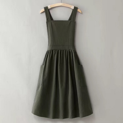 Medvilninės lininės prijuostės su kišenėmis Moteriškos paprastos grynos spalvos prijuostės, skirtos dažyti gėles Kavinė Restoranas Virtuvė Pinafore