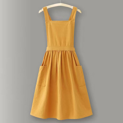 Medvilninės lininės prijuostės su kišenėmis Moteriškos paprastos grynos spalvos prijuostės, skirtos dažyti gėles Kavinė Restoranas Virtuvė Pinafore