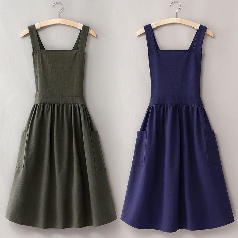 Medvilninės lininės prijuostės su kišenėmis Moteriškos paprastos grynos spalvos prijuostės, skirtos dažyti gėles Kavinė Restoranas Virtuvė Pinafore