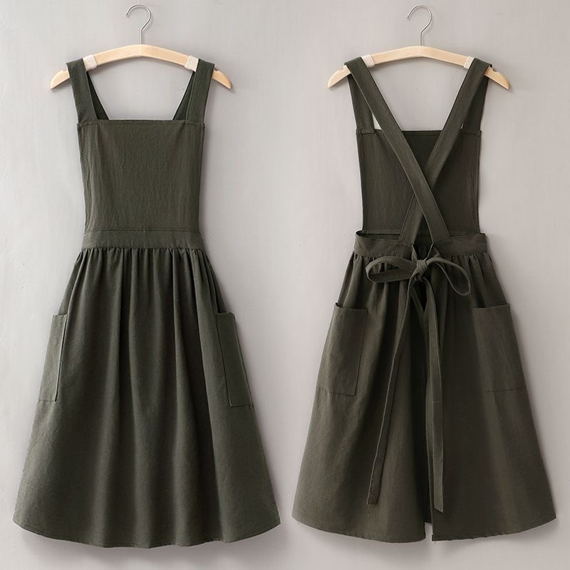 Medvilninės lininės prijuostės su kišenėmis Moteriškos paprastos grynos spalvos prijuostės, skirtos dažyti gėles Kavinė Restoranas Virtuvė Pinafore