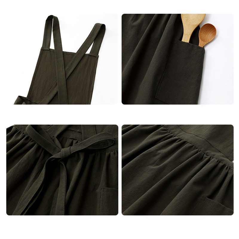 Medvilninės lininės prijuostės su kišenėmis Moteriškos paprastos grynos spalvos prijuostės, skirtos dažyti gėles Kavinė Restoranas Virtuvė Pinafore