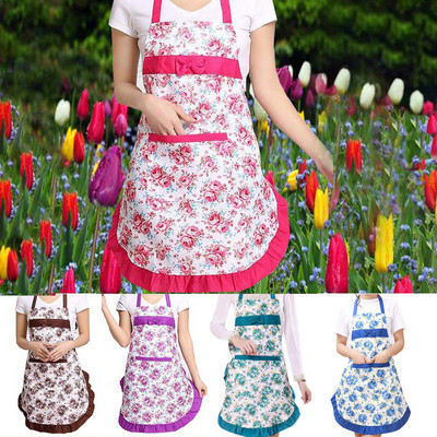 Woman Bowknot Flower Pattern Apron Adult Bibs Home Cooking Baking Coffee Shop Cleaning Sleeveles Aprons Kitchen Accessories