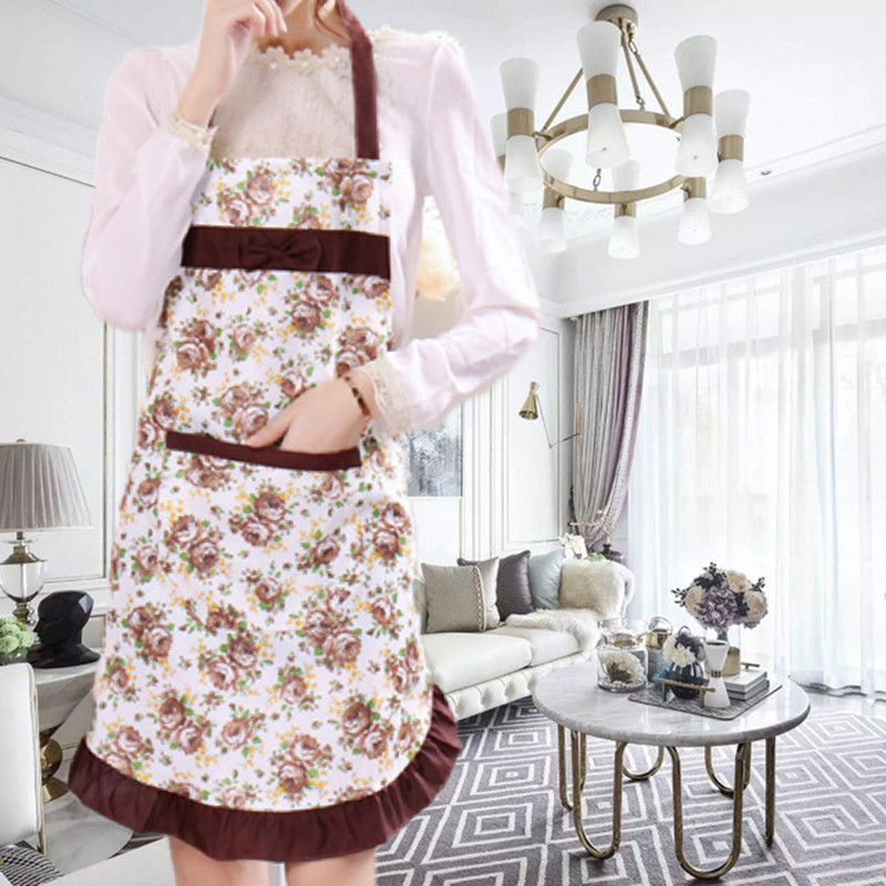 Γυναικεία παπιγιόν μοτίβο λουλουδιών Ποδιά για ενήλικες Σαλιάρες σπιτιού Μαγειρική ψησίματος Καφετέρια Καθαρισμός Μανίκια Ποδιές Αξεσουάρ κουζίνας