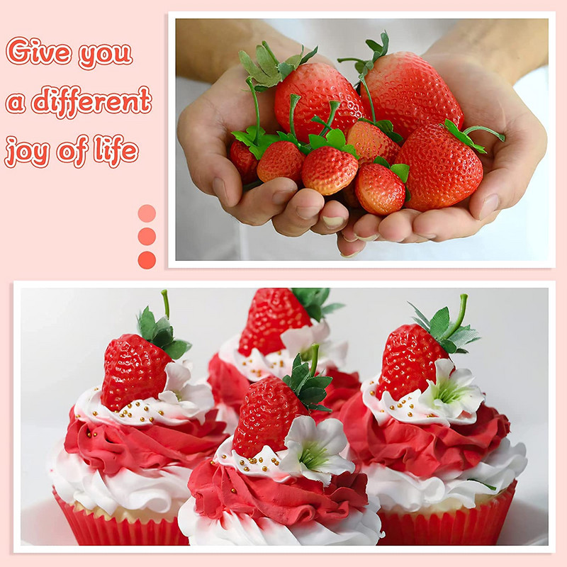 Simulatsioon maasikad viilud Plastikust kunstlikud võltsmaasikad Realistlikud plastist puuviljad elutruud maasikad Dekoor võlts Fr