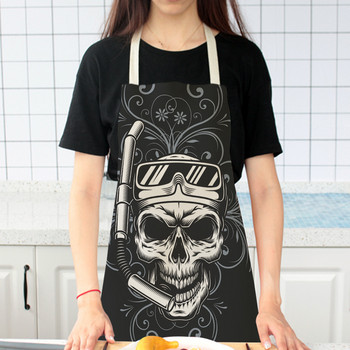 Γυναικείες ποδιές κουζίνας Skull printed αδιάβροχο μαγειρικό λάδι, βαμβακερό λινό Αντιρρυπαντικό Καθαρισμός ποδιών σεφ Delantal Mujer
