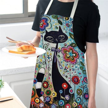 Цветна кухненска престилка за готвене Сладка котка с отпечатани домашни памучни ленени престилки без ръкави за мъже, жени, аксесоари за печене