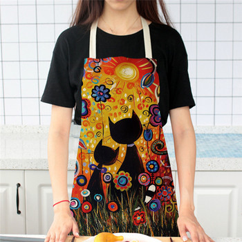Цветна кухненска престилка за готвене Сладка котка с отпечатани домашни памучни ленени престилки без ръкави за мъже, жени, аксесоари за печене