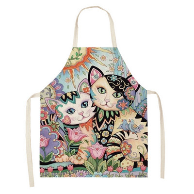 Cute Cat Floral print Ποδιά κουζίνας Αμάνικη Ποδιά μαγειρικής Ποδιά σεφ Εργαλείο καθαρισμού σπιτιού Σαλιάρα Delantal Cocina