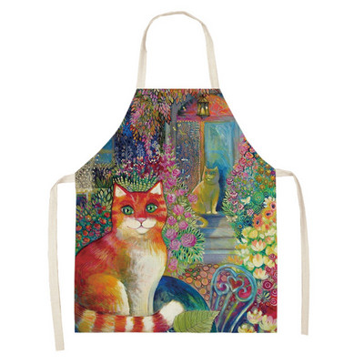 Cute Cat Floral print Ποδιά κουζίνας Αμάνικη Ποδιά μαγειρικής Ποδιά σεφ Εργαλείο καθαρισμού σπιτιού Σαλιάρα Delantal Cocina