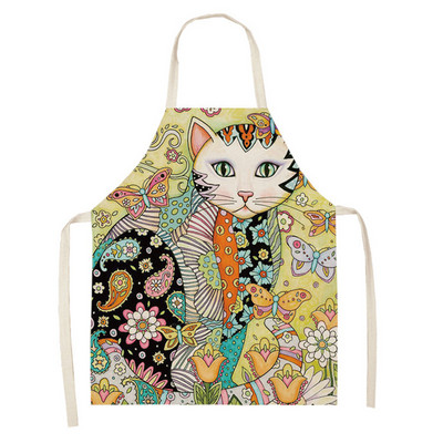 Cute Cat Floral print Ποδιά κουζίνας Αμάνικη Ποδιά μαγειρικής Ποδιά σεφ Εργαλείο καθαρισμού σπιτιού Σαλιάρα Delantal Cocina