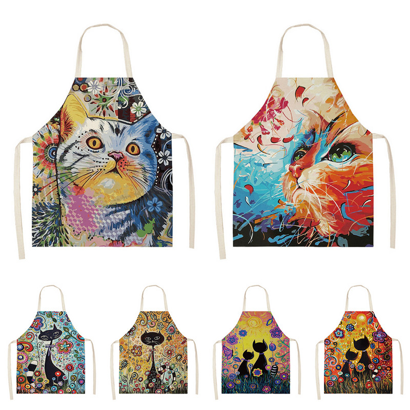Cute Cat Floral print Ποδιά κουζίνας Αμάνικη Ποδιά μαγειρικής Ποδιά σεφ Εργαλείο καθαρισμού σπιτιού Σαλιάρα Delantal Cocina