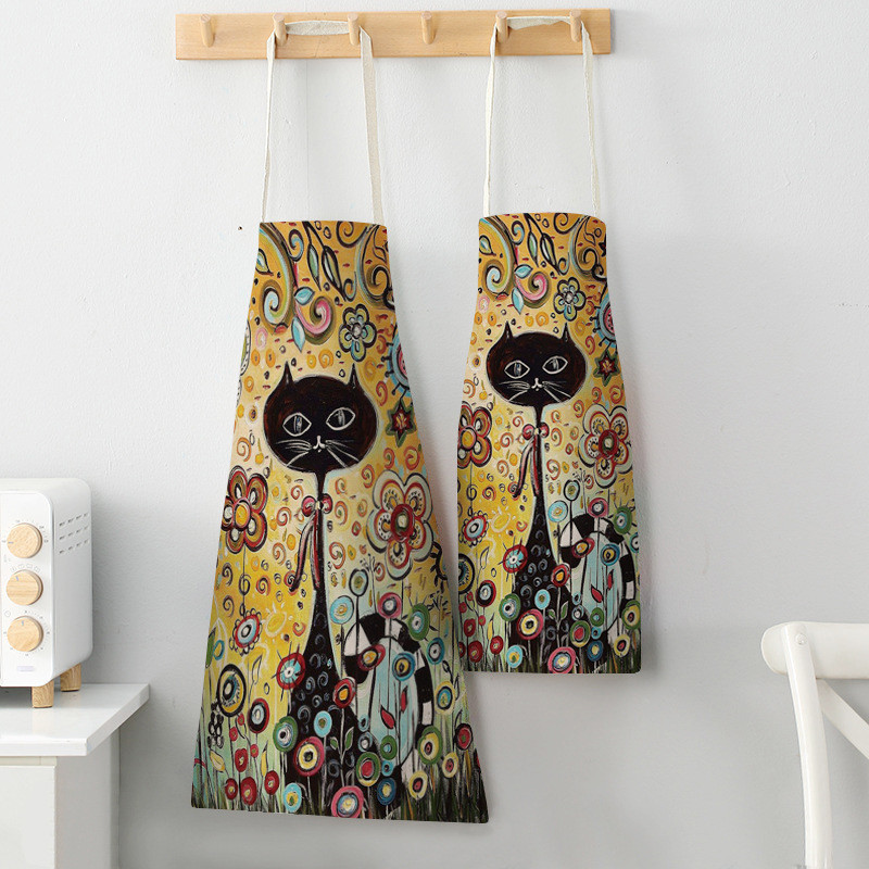 Cute Cat Floral print Ποδιά κουζίνας Αμάνικη Ποδιά μαγειρικής Ποδιά σεφ Εργαλείο καθαρισμού σπιτιού Σαλιάρα Delantal Cocina