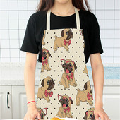 Puuvillane Linane BullDog Dog Print Köökpõlled Unisex Peokookimine Pudipõll Naljakas Pinafore Puhastuspõll Delantal Cocina Delantal