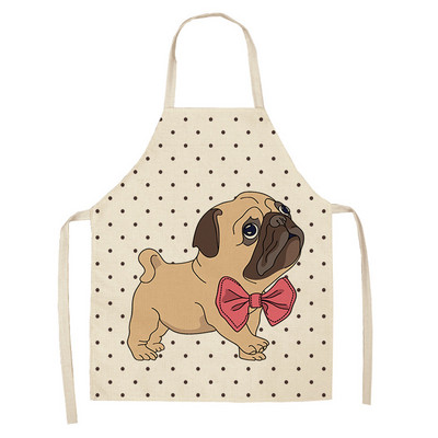 Puuvillane Linane BullDog Dog Print Köökpõlled Unisex Peokookimine Pudipõll Naljakas Pinafore Puhastuspõll Delantal Cocina Delantal