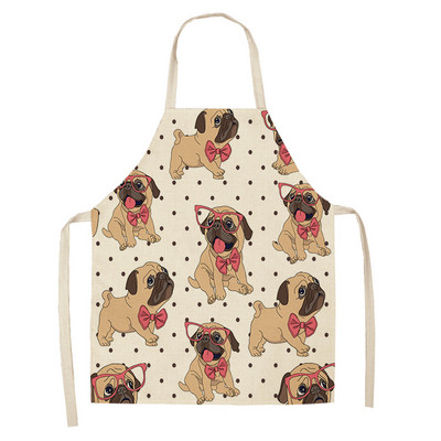 Puuvillane Linane BullDog Dog Print Köökpõlled Unisex Peokookimine Pudipõll Naljakas Pinafore Puhastuspõll Delantal Cocina Delantal