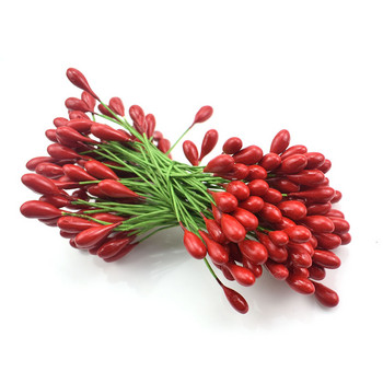 200 τμχ Κόκκινοι πλαστικοί στήμονες Τεχνητά λουλούδια Φρούτα στήμονες μούρα Πακέτο DIY Χριστουγεννιάτικη τούρτα Κουτί δώρου γάμου Στεφάνια Διακόσμηση