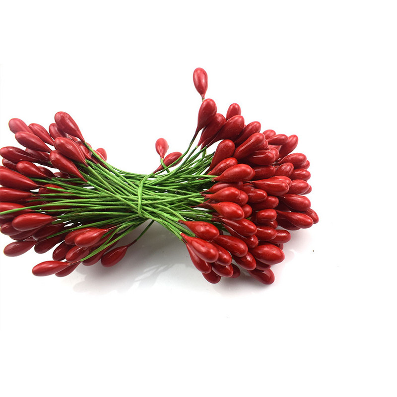 200 tk. Punased plastikust tolmukad kunstlilled, puuviljad, marjad, kimp meisterdamise kook jõulupulmade kinkekarbi pärjad