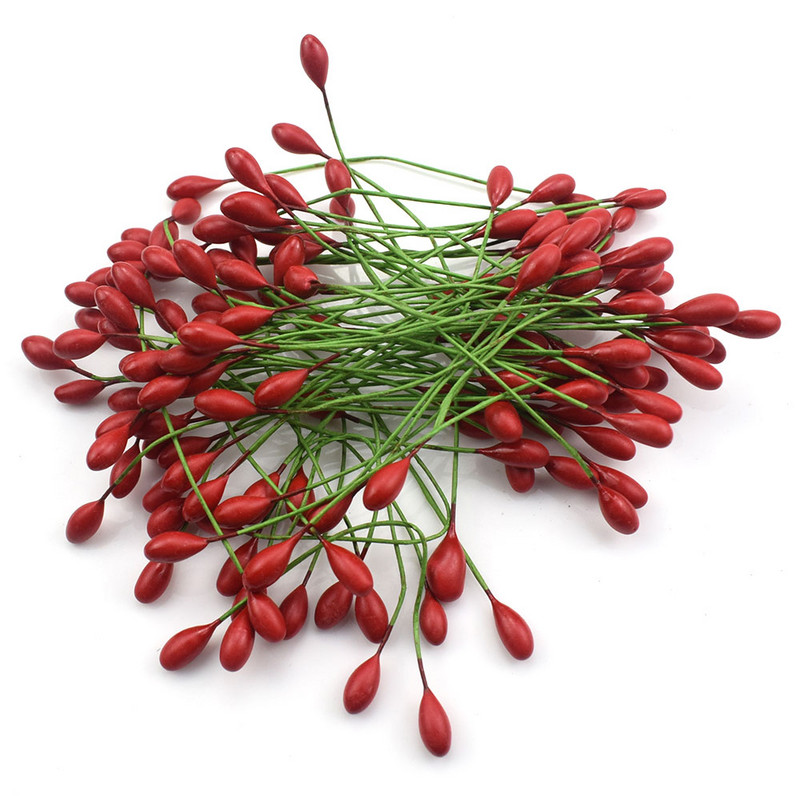 200 tk. Punased plastikust tolmukad kunstlilled, puuviljad, marjad, kimp meisterdamise kook jõulupulmade kinkekarbi pärjad