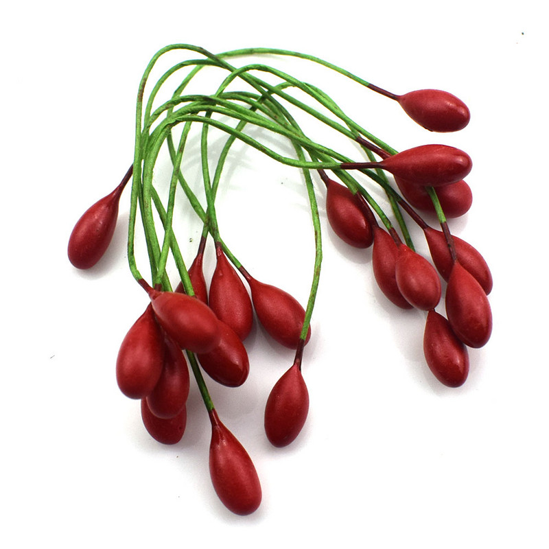 200 tk. Punased plastikust tolmukad kunstlilled, puuviljad, marjad, kimp meisterdamise kook jõulupulmade kinkekarbi pärjad