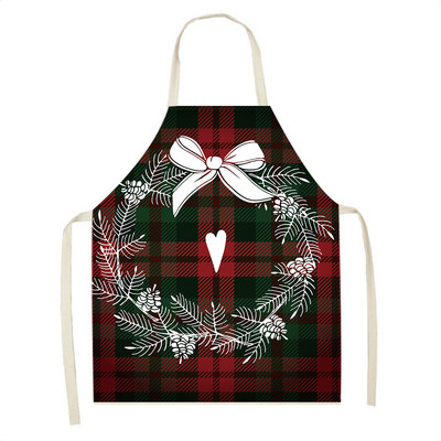 Elan în carouri Moș Crăciun șorț de Crăciun Decor de Crăciun Fericit pentru acasă, femei, gătit acasă, coacere, talie, bavetă Delantal Cocina 68x55cm