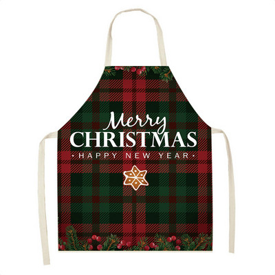 Elan în carouri Moș Crăciun șorț de Crăciun Decor de Crăciun Fericit pentru acasă, femei, gătit acasă, coacere, talie, bavetă Delantal Cocina 68x55cm