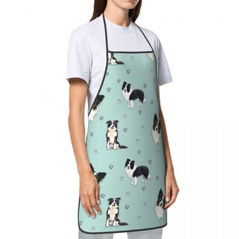 Унисекс модел на бордър коли Престилка с лигавник Възрастни жени Мъже Главен готвач Tablier Кухня за готвене Кухня Рисуване на кучета