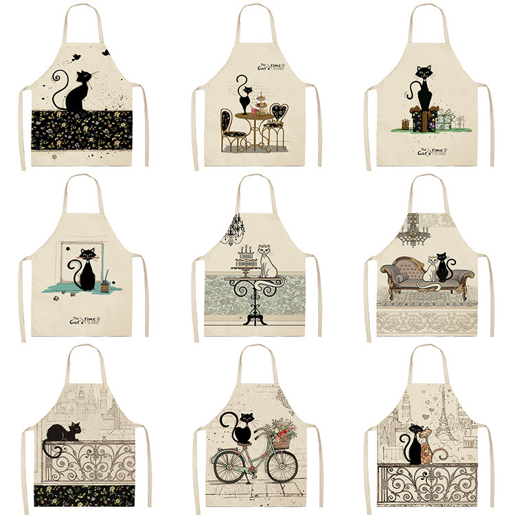 Must valge kassikirjaga köögipõll naistele pesu puhastusvahend Pinafore kodune toiduvalmistamine talje küpsetuspõlled Delantal Cocina