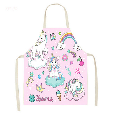 Crtani jednorog s printom pregača, slatka djevojačka srca, ružičasta pregača, pribor za kuhanje za odrasle, dječja slika, ukrasi protiv obraštanja