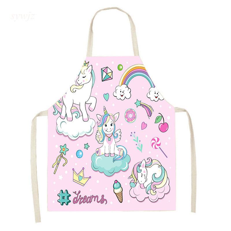 Crtani jednorog s printom pregača, slatka djevojačka srca, ružičasta pregača, pribor za kuhanje za odrasle, dječja slika, ukrasi protiv obraštanja