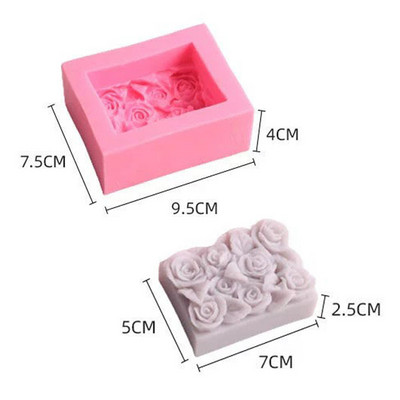 Taisnstūra roze Silikona ziepju veidne DIY Ziedi Ziepju gatavošana Ar rokām gatavota kūka Šokolādes sveču veidne Dāvanas Amatniecības piederumi Mājas dekors