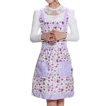 Кухня за готвене Дамска престилка с щампи с джобове Неувяхваща рокля без пилинг Престилка за салон за нокти за печене на жени
