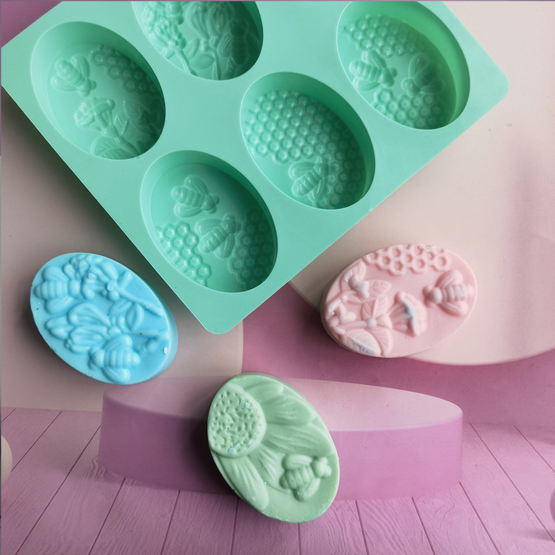 6 bičių formos silikoninės muilo formos, ovalios rankų darbo silikoninės muilo formos, gėlių ir korio formos „pasidaryk pats“ tortų formelės, kepimo formos