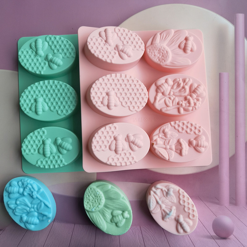 6 bičių formos silikoninės muilo formos, ovalios rankų darbo silikoninės muilo formos, gėlių ir korio formos „pasidaryk pats“ tortų formelės, kepimo formos