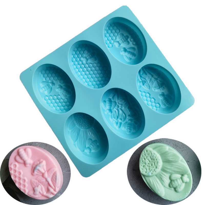 6 bičių formos silikoninės muilo formos, ovalios rankų darbo silikoninės muilo formos, gėlių ir korio formos „pasidaryk pats“ tortų formelės, kepimo formos