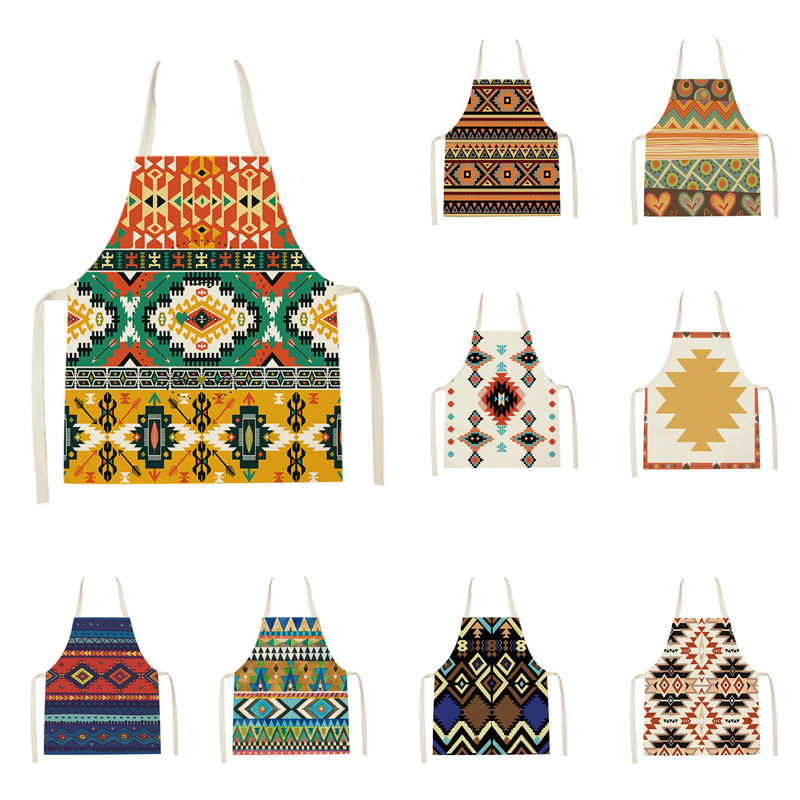 Kuhinjska pregača s retro geometrijskim printom za žene, muškarce, boemske lanene pregače za pečenje, odrasla djeca, kuharska pregača, alati za čišćenje Tablier
