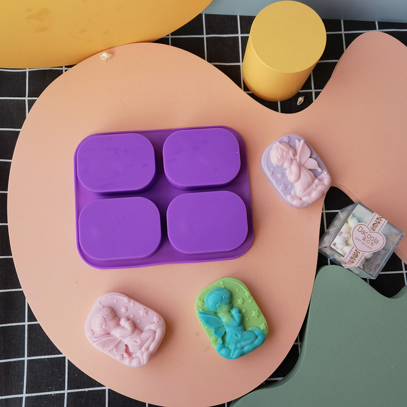 4 skylių purpurinės žvakės formos virtuvės reikmenys berniuko angelo / mergaitės angelo fondanto torto dekoravimas silikonas, pasidaryk pats, rankų darbo muilas