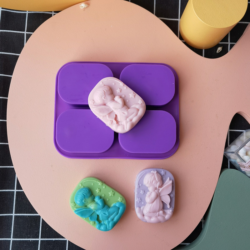 4 skylių purpurinės žvakės formos virtuvės reikmenys berniuko angelo / mergaitės angelo fondanto torto dekoravimas silikonas, pasidaryk pats, rankų darbo muilas
