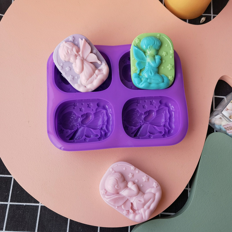 4 skylių purpurinės žvakės formos virtuvės reikmenys berniuko angelo / mergaitės angelo fondanto torto dekoravimas silikonas, pasidaryk pats, rankų darbo muilas