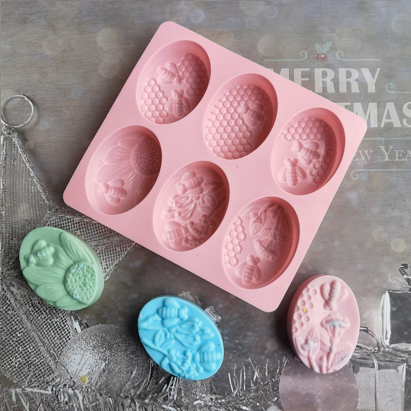 6 bičių formos silikoninės muilo formos, ovalios rankų darbo silikoninės muilo formos, gėlių ir korio formos „pasidaryk pats“ tortų formelės, kepimo formos