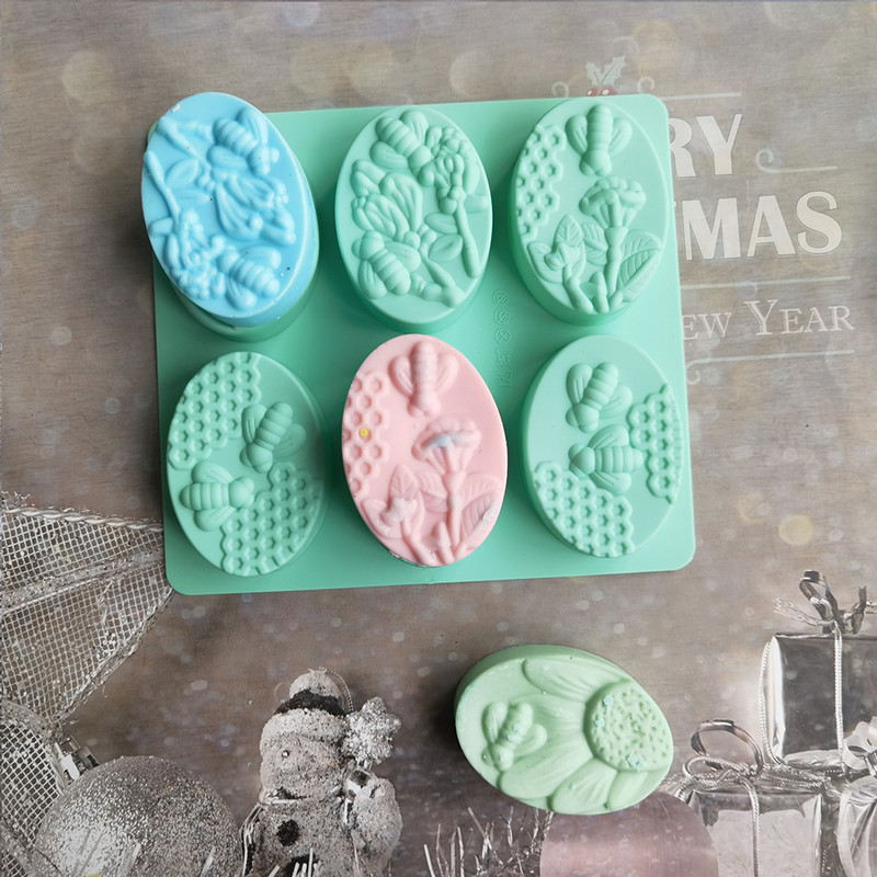 6 bičių formos silikoninės muilo formos, ovalios rankų darbo silikoninės muilo formos, gėlių ir korio formos „pasidaryk pats“ tortų formelės, kepimo formos