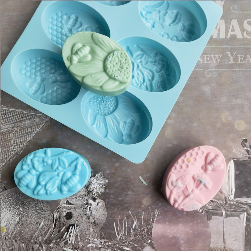 6 bičių formos silikoninės muilo formos, ovalios rankų darbo silikoninės muilo formos, gėlių ir korio formos „pasidaryk pats“ tortų formelės, kepimo formos